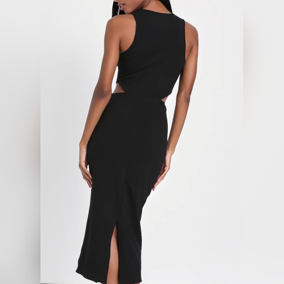 NWT Lulu's Black Ribbed Sleeveless Cutout Midi Dress Size Large Bodycon Sexy - Picture 3 of 11